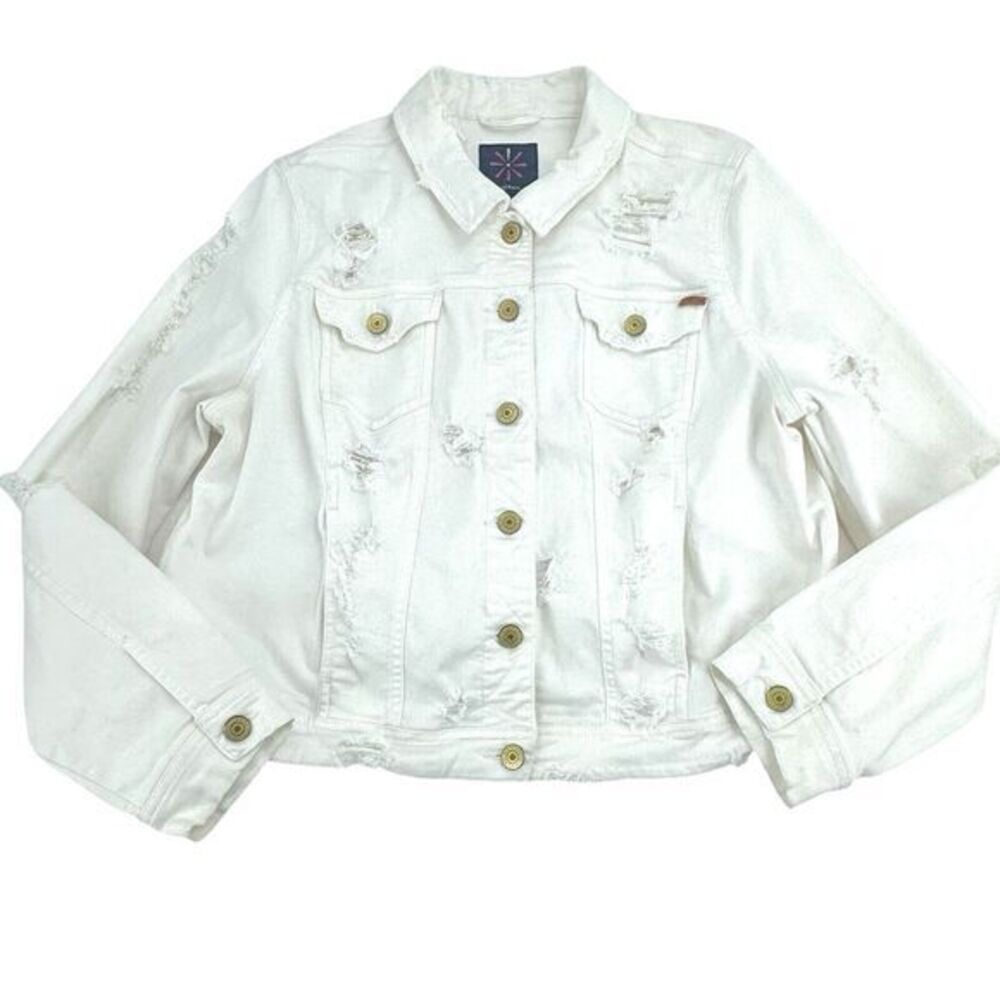 Isaac Mizrahi Live DISTRESSED White Crop Denim Jacket Women's Size‎ 16